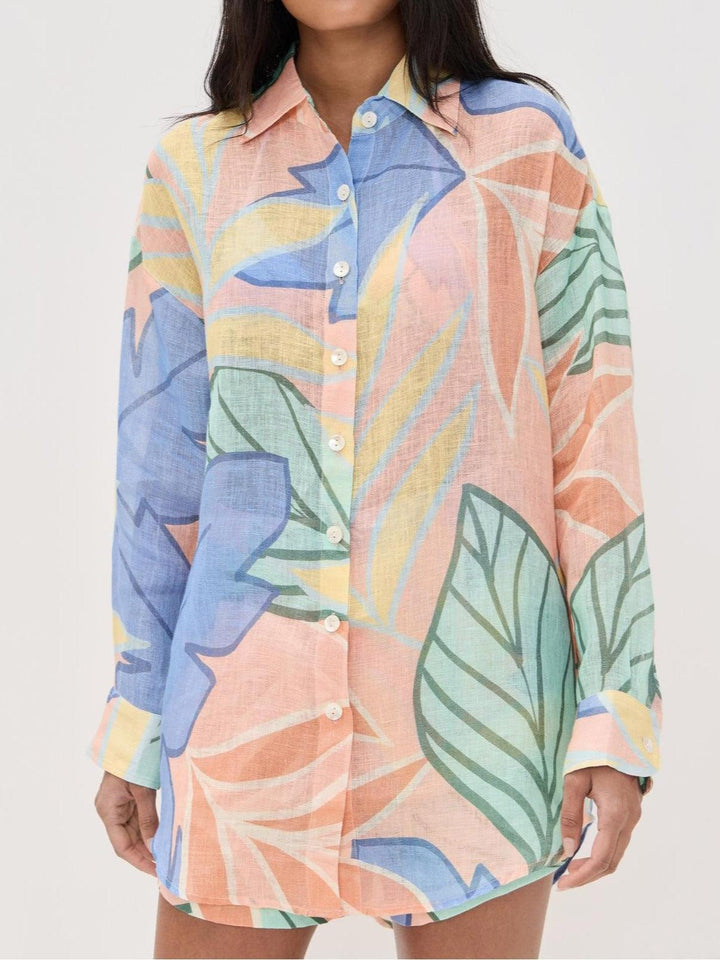 Completo Corto Stampato con Foglie Tropicali Playa Boyfriend