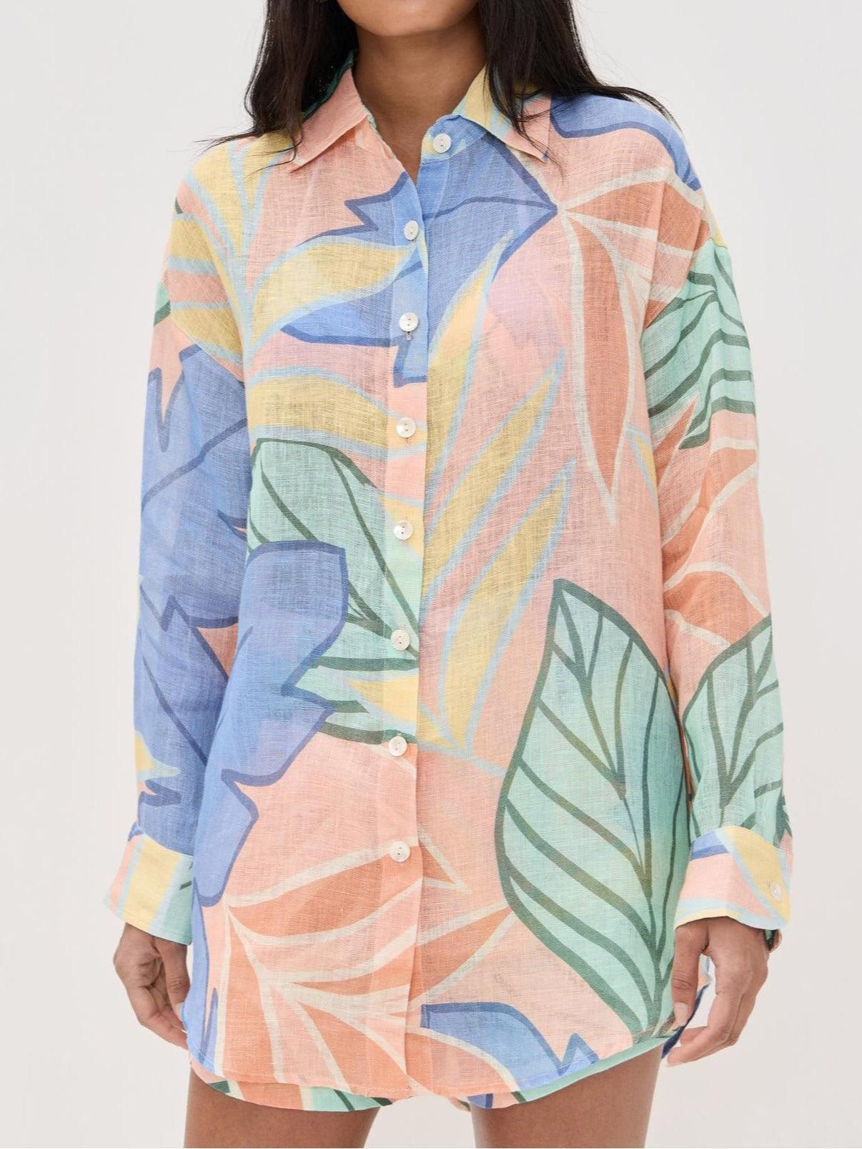 Completo Corto con Stampa Foglia Tropicale Playa Boyfriend