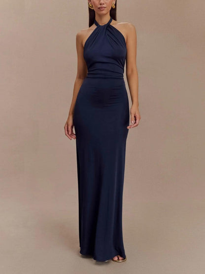 Abito Maxi Slinky Halter - Blu Navy