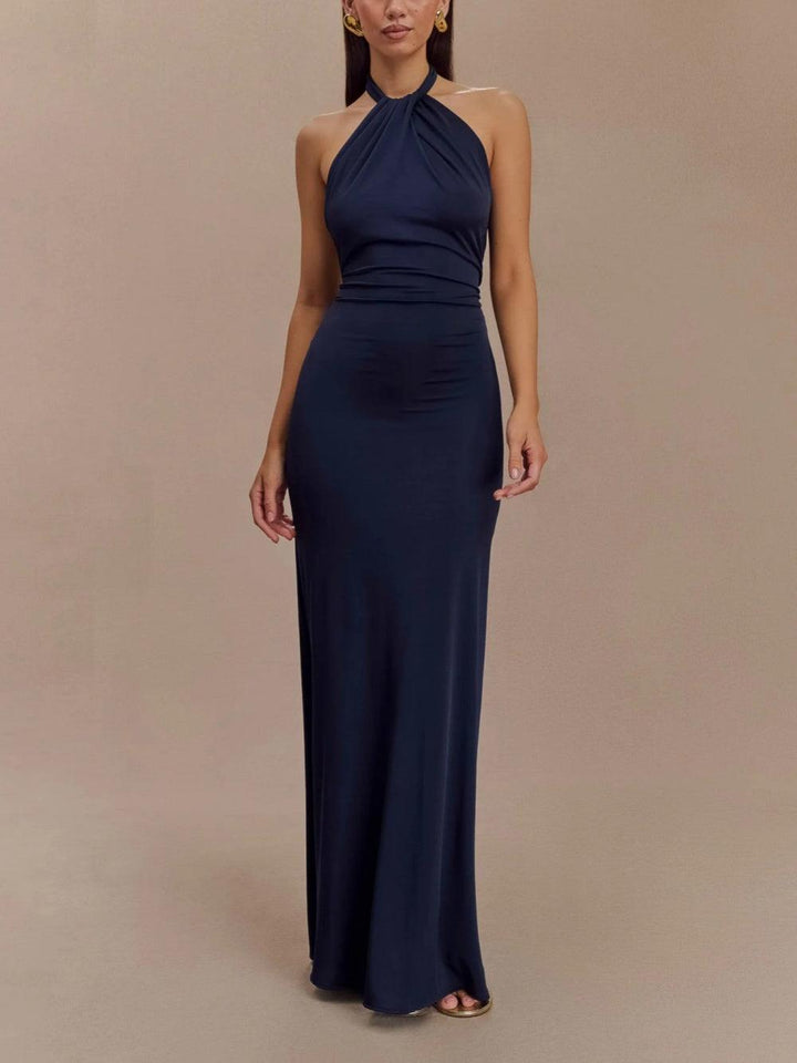 Abito Maxi Slinky Halter - Blu Navy