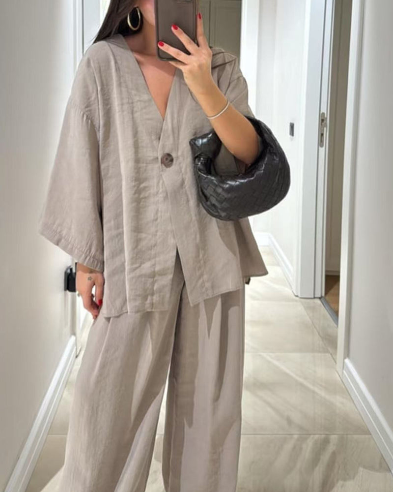 Completo Casual con Top a V e Pantaloni
