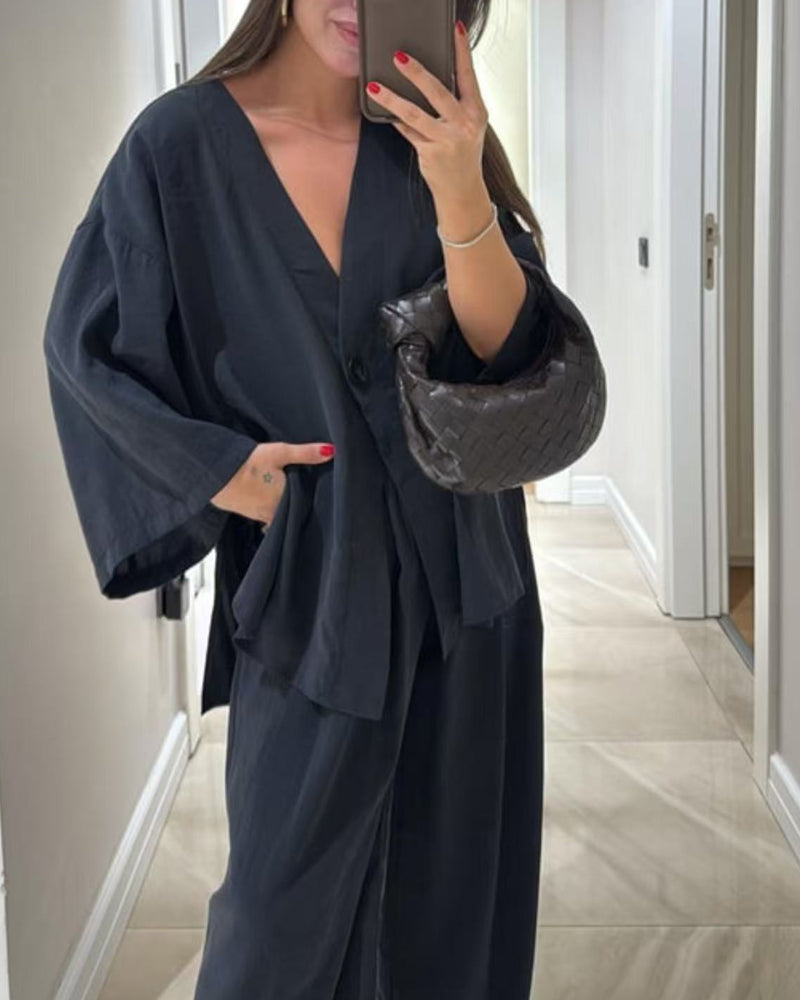 Set di Top e Pantaloni V-Neck Casual