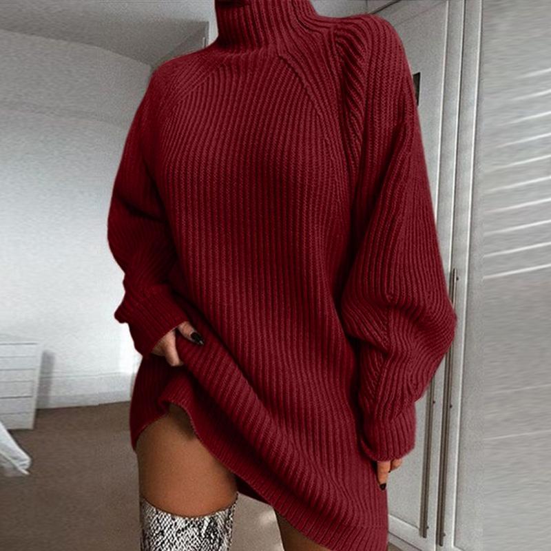 Vestito Maglione Collo Alto a Maniche Raglan