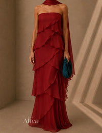 Amira Vestito Maxi con Volant in Rosso