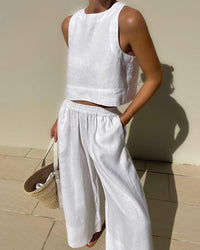 Set Chic a Due Pezzi Senza Maniche di Colore Unito