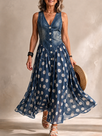 ADELINE | ABITO LUNGO IN DENIM A POIS