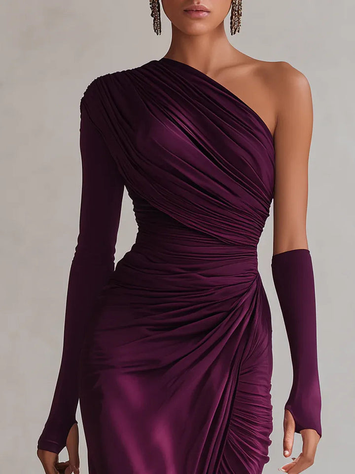 Elegante vestito maxi sexy viola a spalla unica in stile retrò