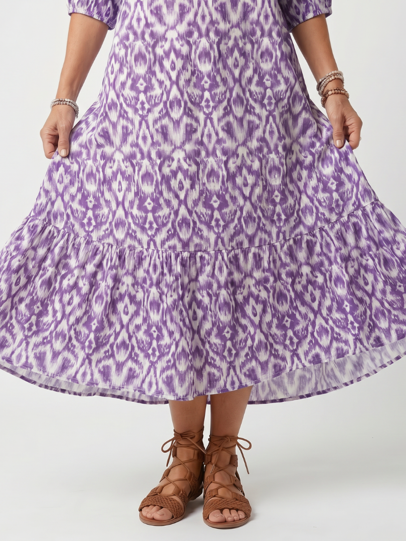 Penelope | Abito Midi Stampato con Frange