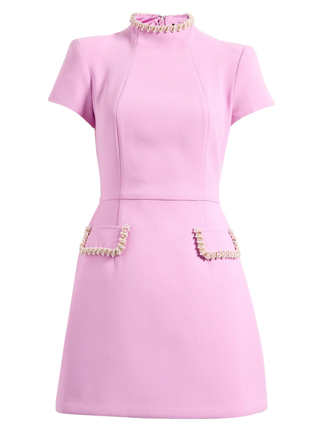 Mini Abito Pocket con Pizzo di Perle Rosa, Elegante e Giocoso