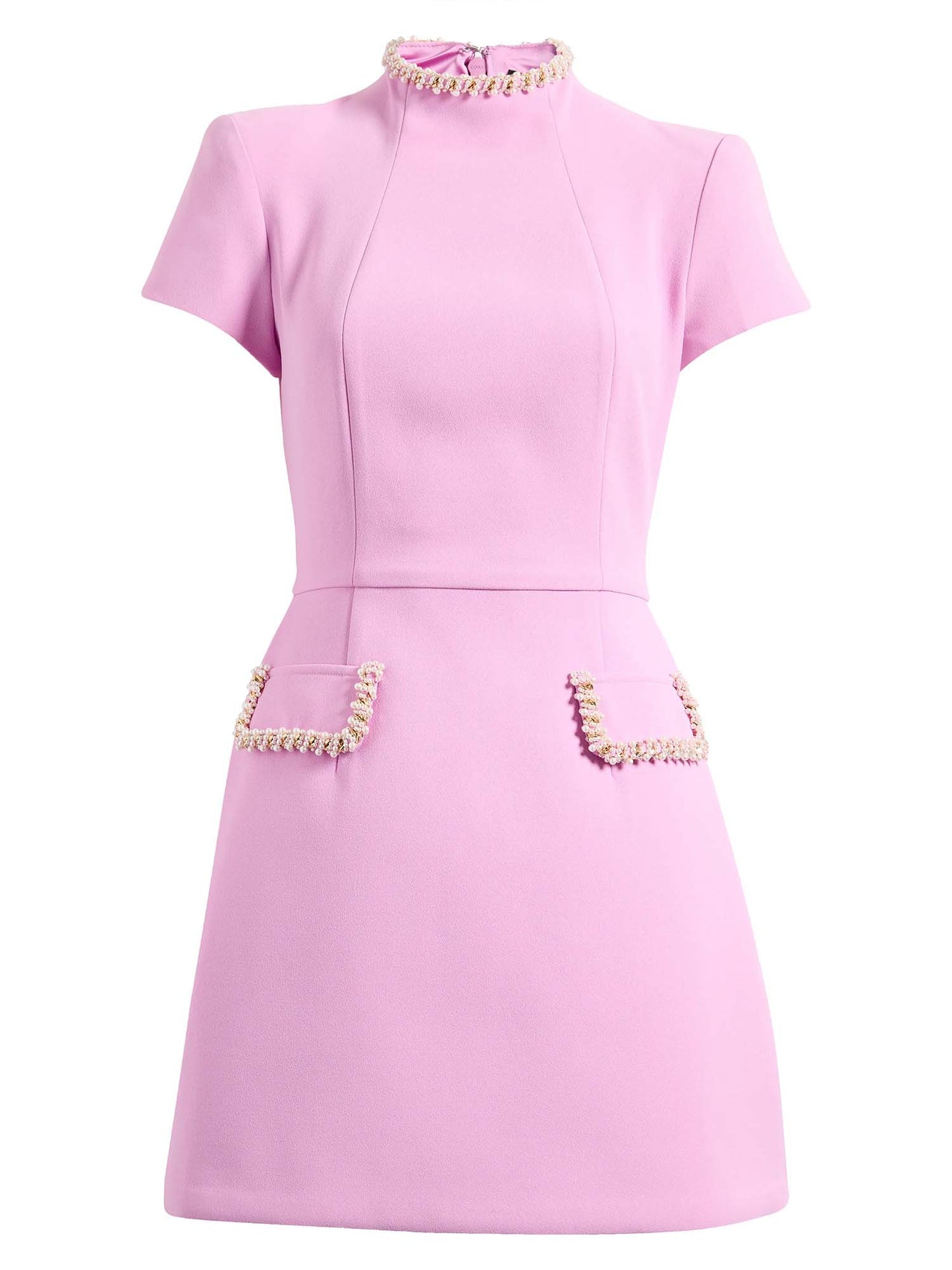Mini Abito Pocket con Rifinitura in Perle Rosa, Elegante e Giocoso
