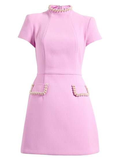 Mini Abito Pocket con Rifinitura in Perle Rosa, Elegante e Giocoso