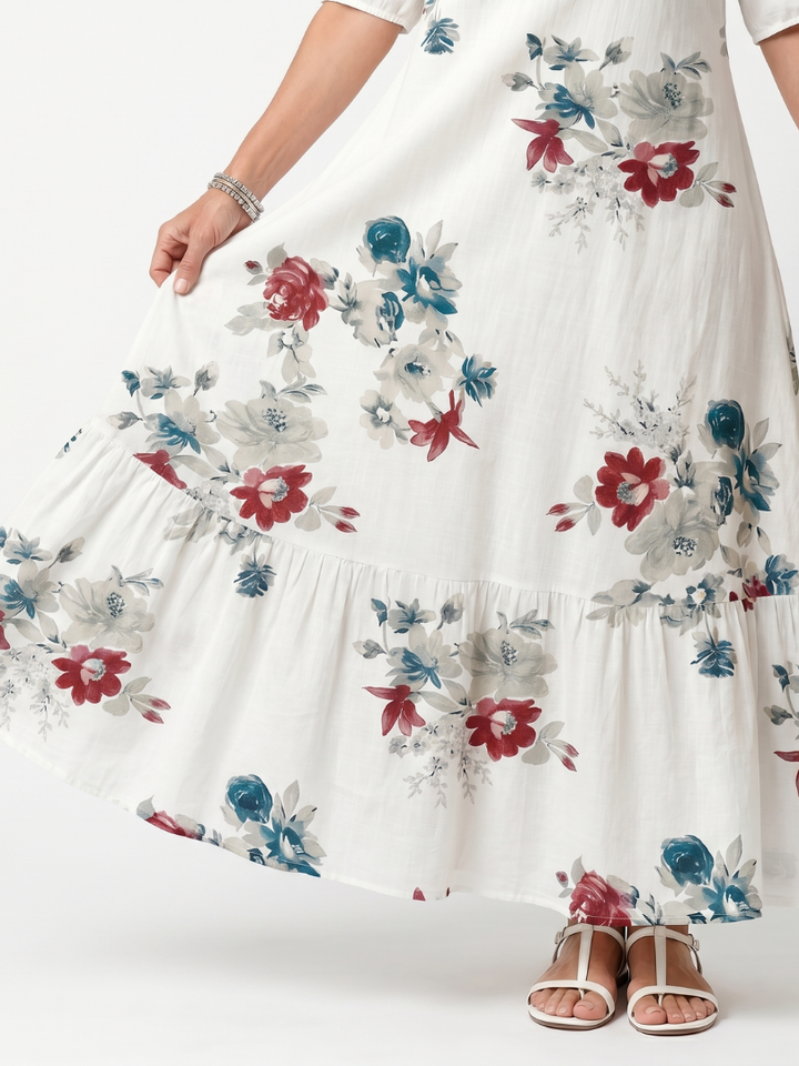 Maeva | Abito Midi con Stampa Floreale e Nappe