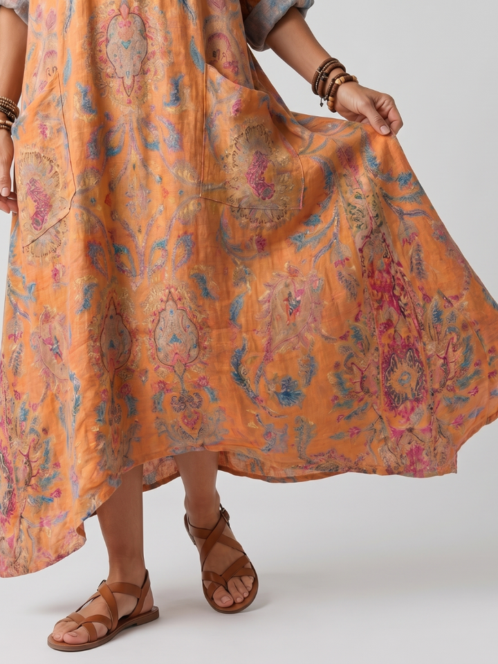 Remi | Abito midi oversize con scollo a V e tasche stampate