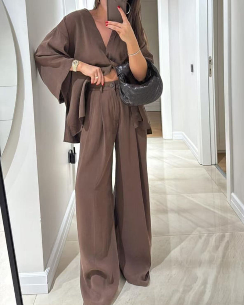 Set di Top e Pantaloni V-Neck Casual