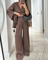 Set di Top e Pantaloni V-Neck Casual