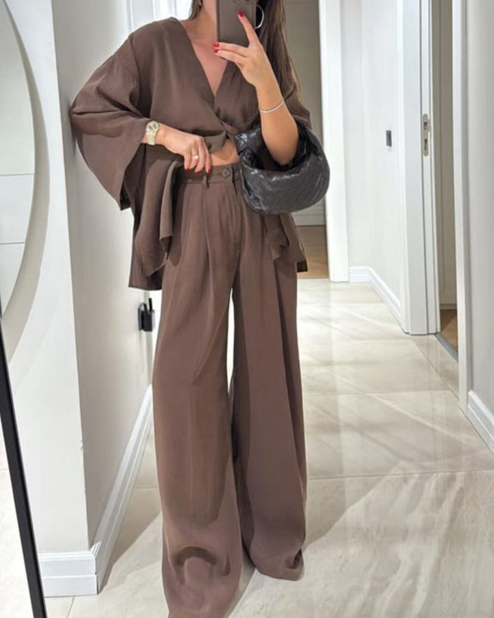Set di Top e Pantaloni V-Neck Casual
