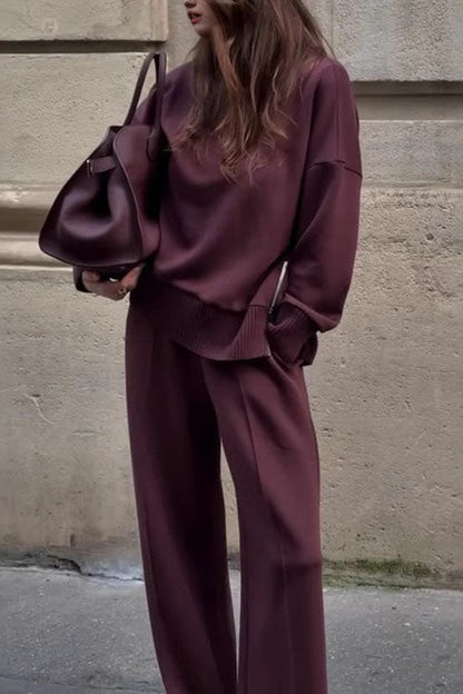 Felpa a Maniche Lunghe con Pantaloni Casual a Tasche Set di Due Pezzi