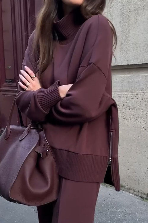 Felpa a Maniche Lunghe con Pantaloni Casual a Tasche Set di Due Pezzi