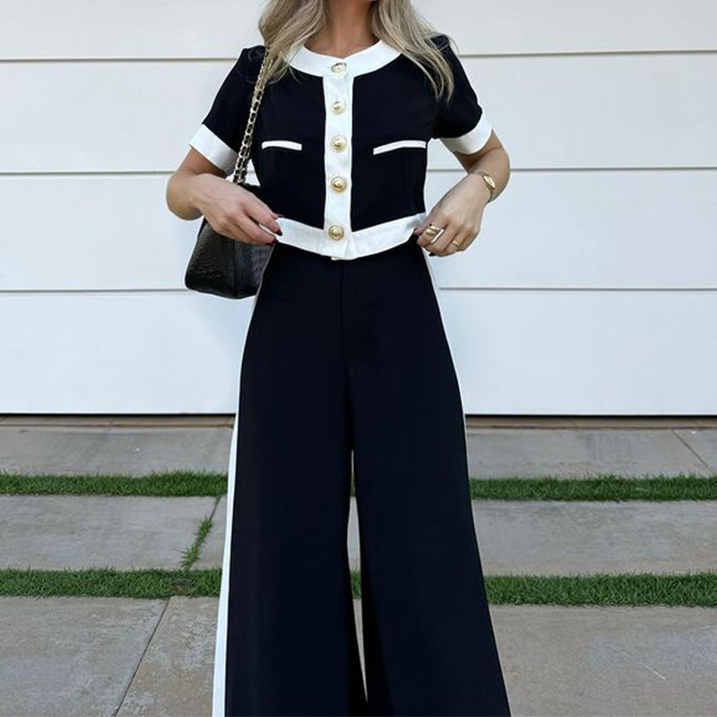 Set di Due Pezzi: Top Corto Casual Elegante e Pantaloni a Gamba Dritta