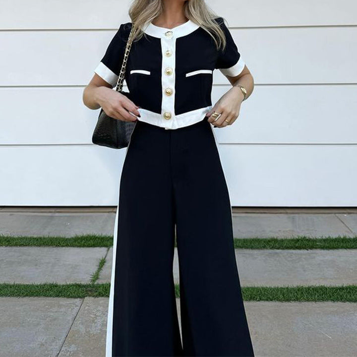 Set di Due Pezzi: Top Corto Casual Elegante e Pantaloni a Gamba Dritta