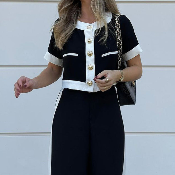 Set di Due Pezzi: Top Corto Casual Elegante e Pantaloni a Gamba Dritta