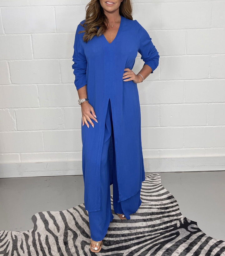 Set di top lungo casual in due pezzi e pantaloni coordinati