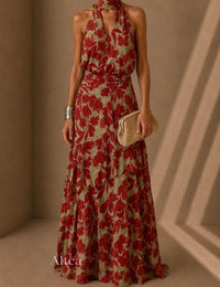 Nerea Completo Floreale con Top Halter e Gonna Maxi