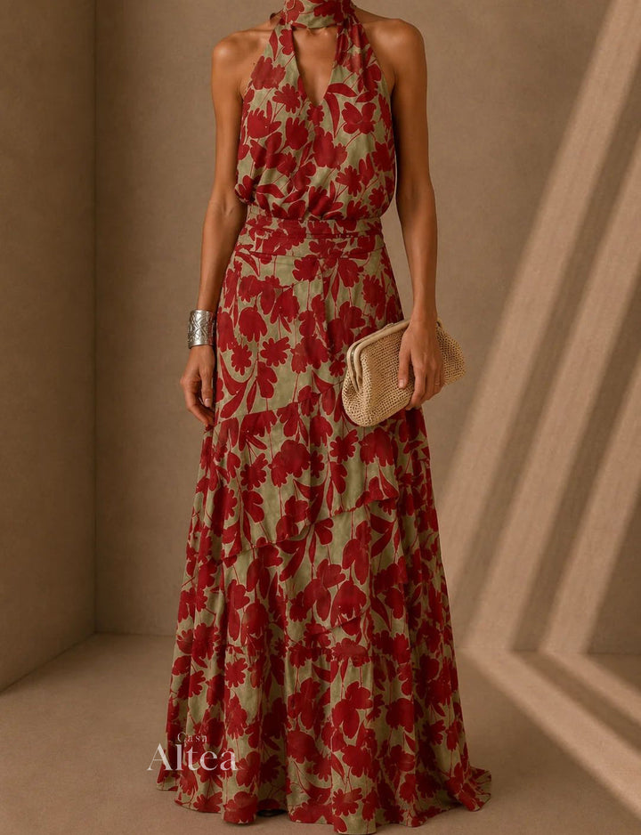 Nerea Completo Floreale con Top Halter e Gonna Maxi
