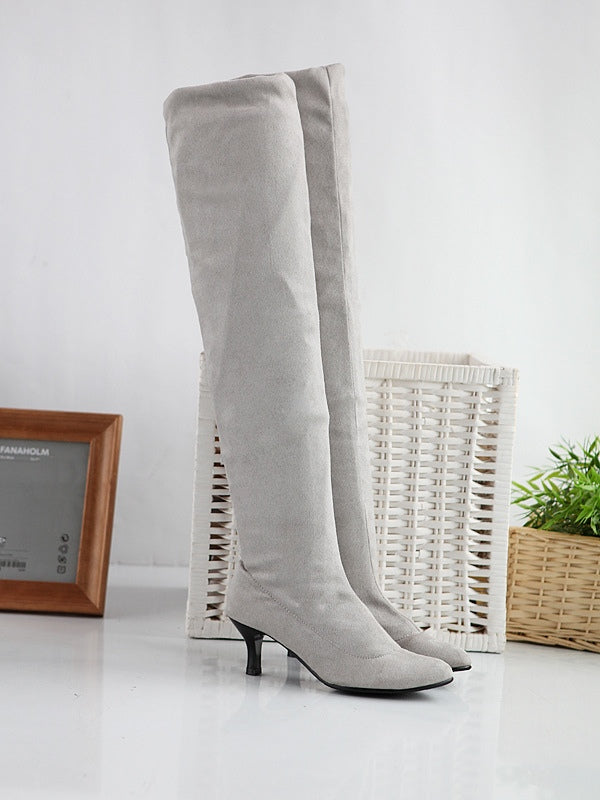 Stivali alti da donna in suede unicolor