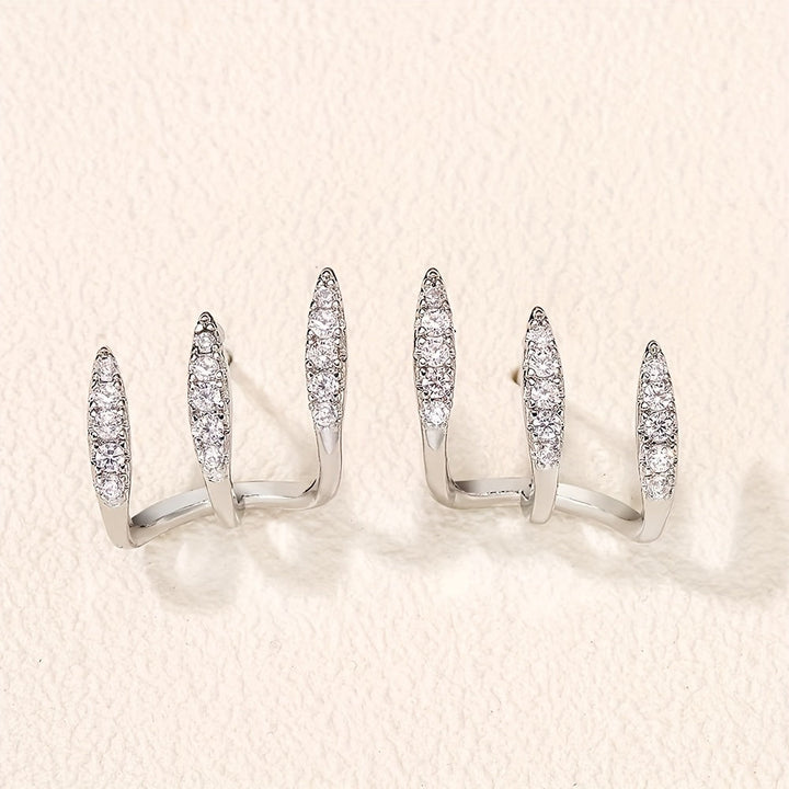 Orecchini Eleganti con Strass a Tre Griffe