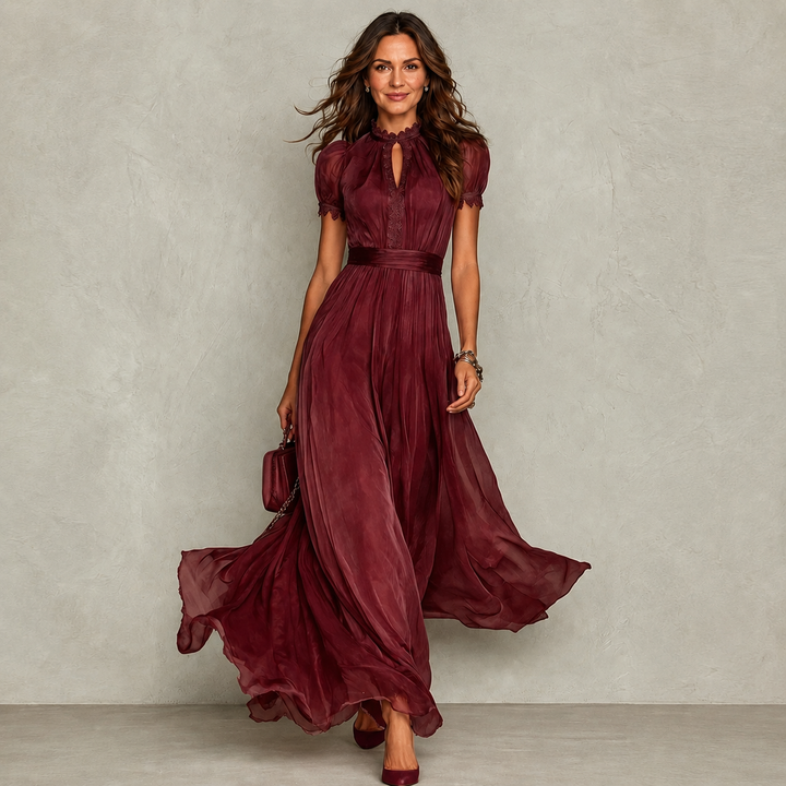 Zoey | Vestito Plissettato con Collo a Volant per Donne