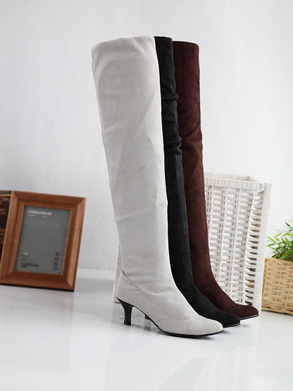 Stivali alti da donna in suede unicolor