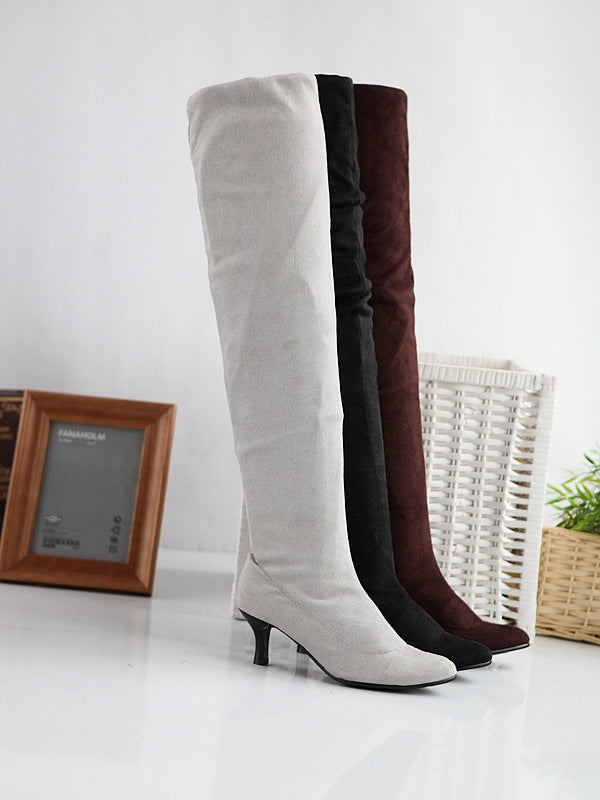 Stivali alti da donna in suede unicolor