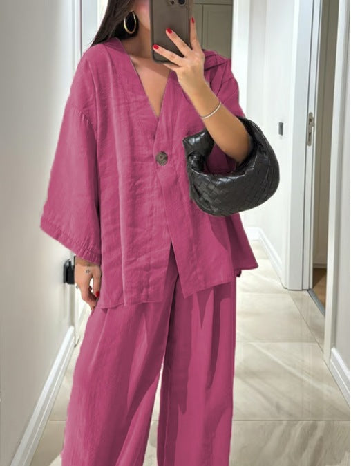 Set di Top e Pantaloni V-Neck Casual