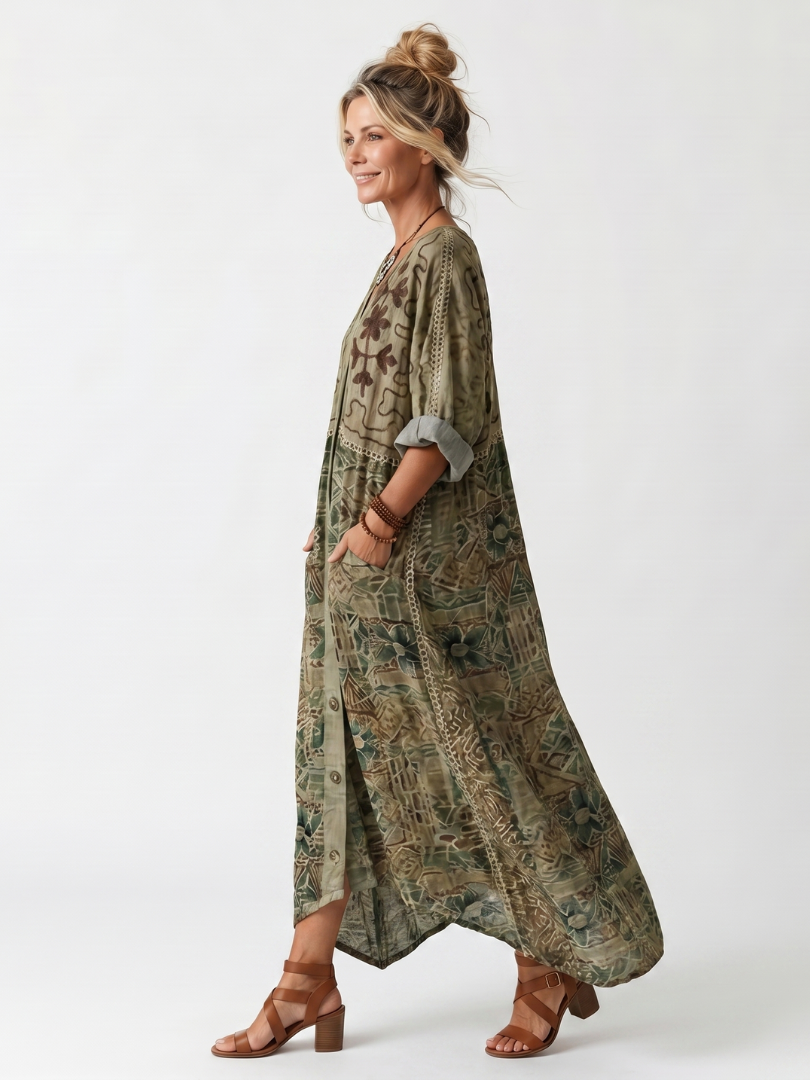 Aleta | Abito Midi Oversized con Tasche e Bottoni