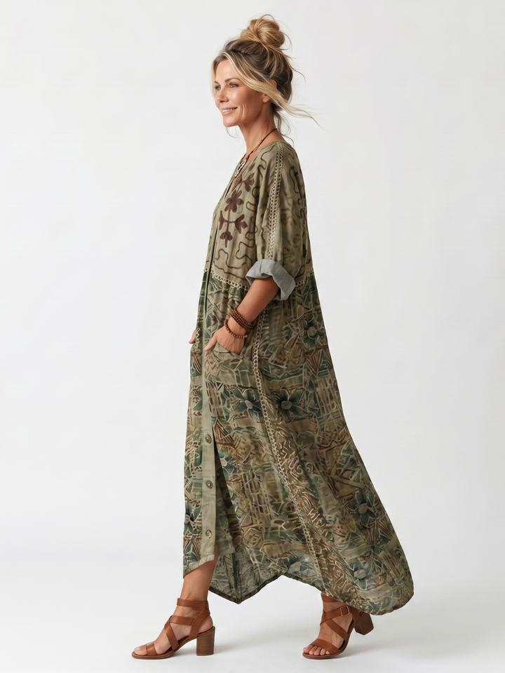 Aleta | Abito Midi Oversized con Tasche e Bottoni