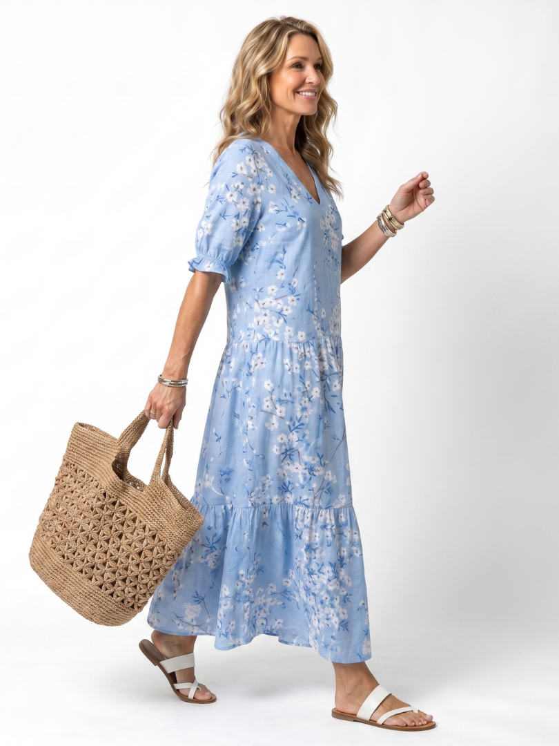 Alora | Vestito Midi con Stampa Floreale e Nastrini