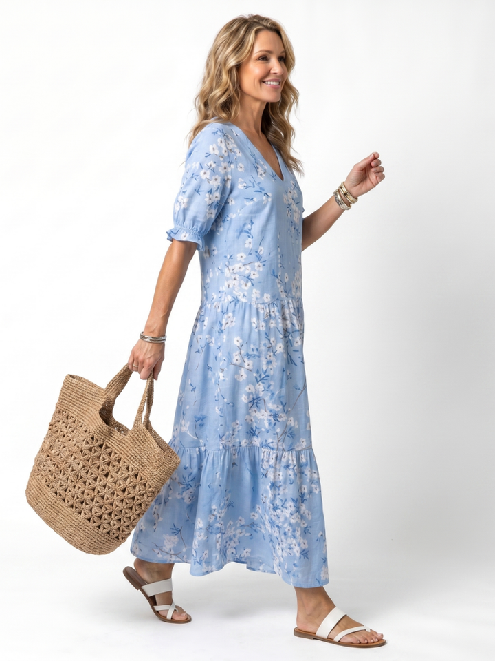 Alora | Vestito Midi con Stampa Floreale e Nastrini