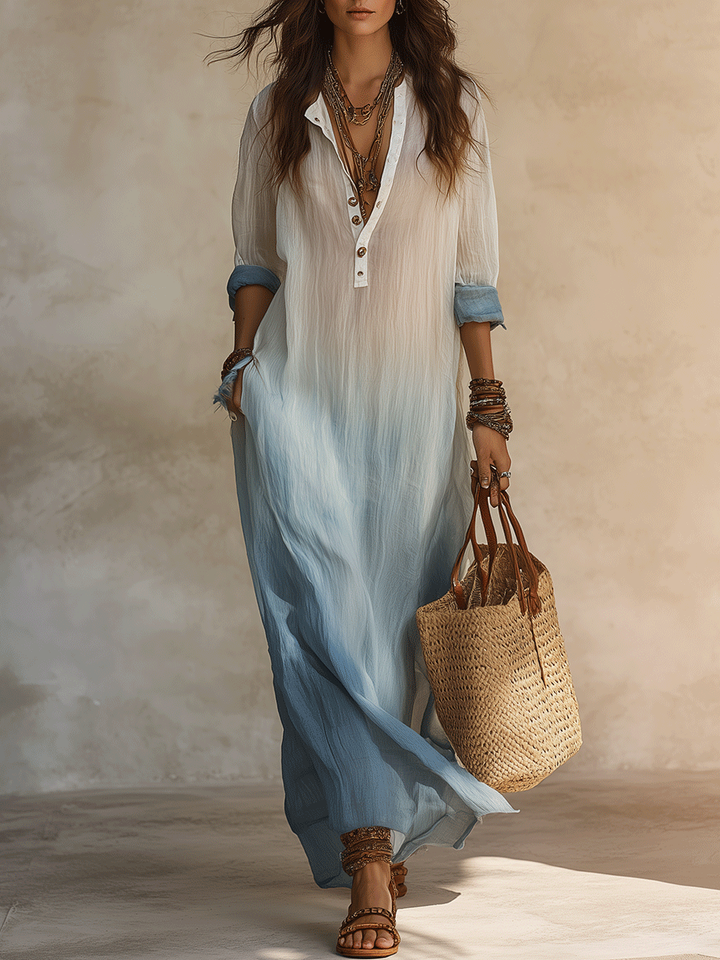 Abito Maxi Lungo Blu Ombre