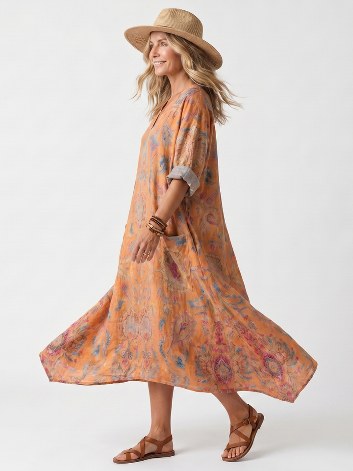 Remi | Abito midi oversize con scollo a V e tasche stampate