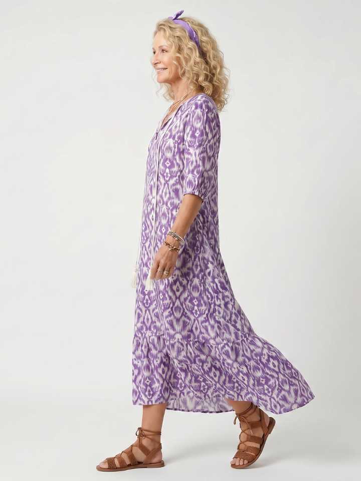 Penelope | Abito Midi Stampato con Frange