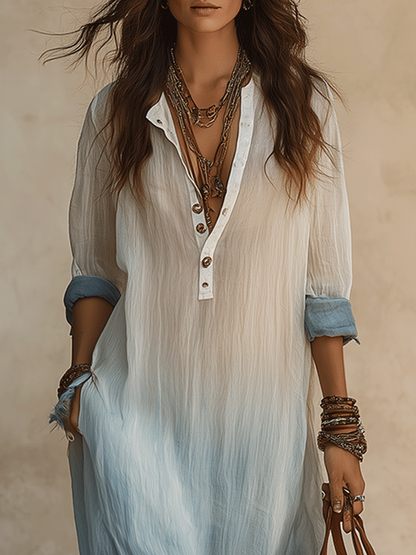 Abito Maxi Lungo Blu Ombre