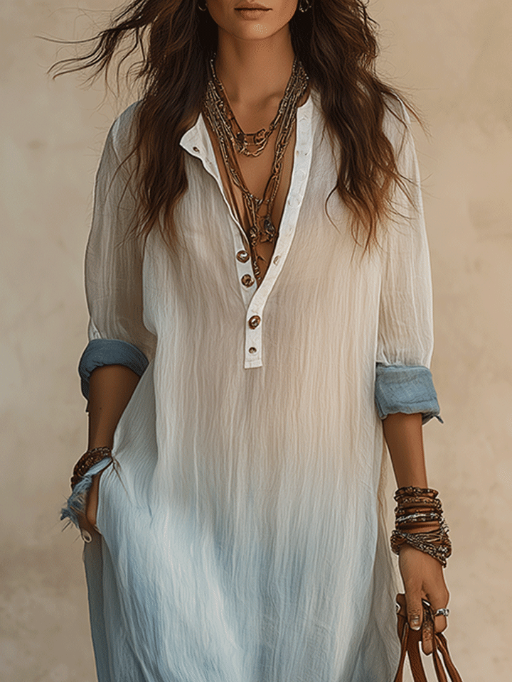 Abito Maxi Lungo Blu Ombre