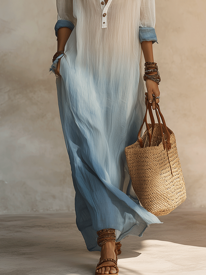Abito Maxi Lungo Blu Ombre