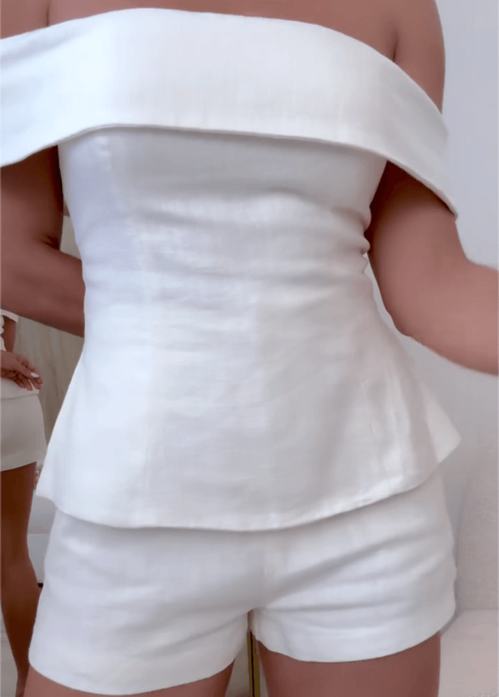 Completo Due Pezzi in Cotone e Lino Bianco