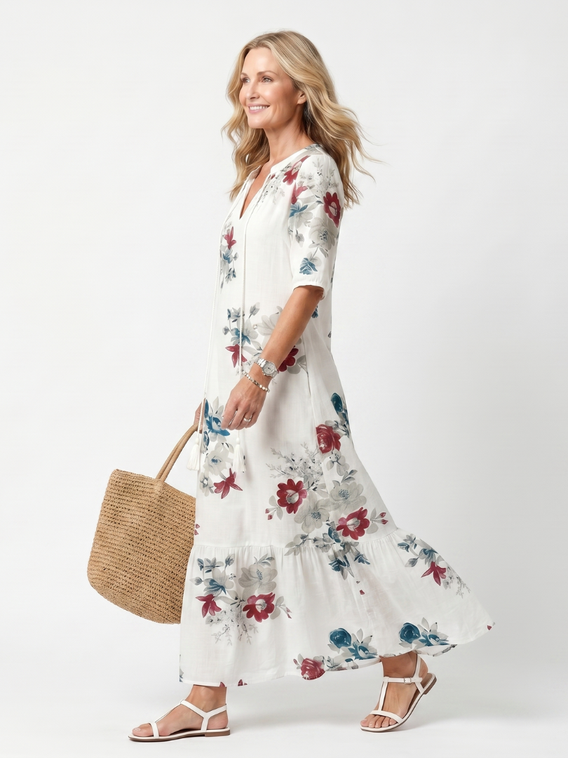 Maeva | Abito Midi con Stampa Floreale e Nappe