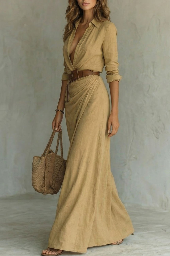Azura – Vestito avvolgente con bottoni – Vestito maxi con cintura