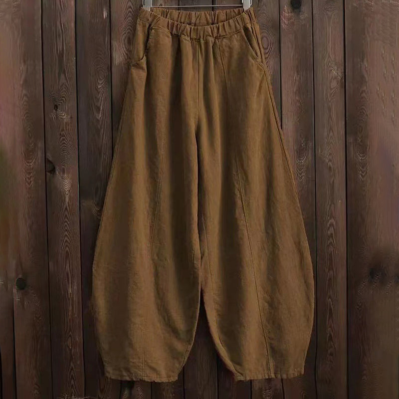 Pantaloni Lantern Casual Vintage Pieni di Tasca