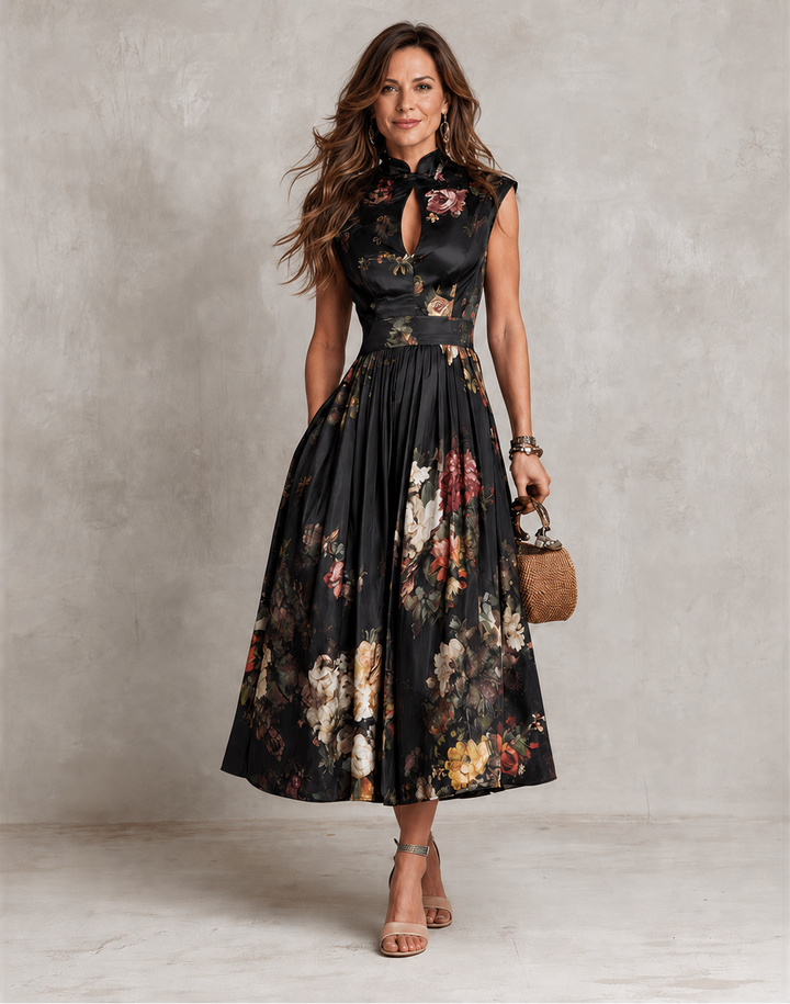 Mia | Abito Midi in Satin con Scollatura a Chiave