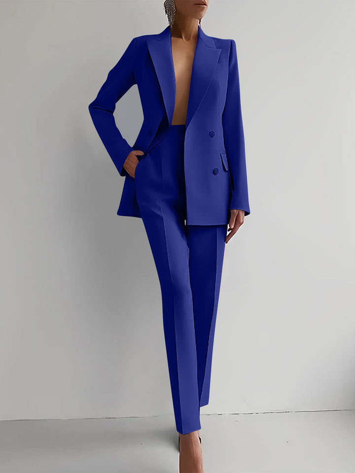 Blazer e Pantaloni a Vita Alta in Colore Solido per Commuting Casual